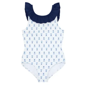 minnow One Pieces< X Petite Plume Girls Ruffle Collar One Pi Botanical Block Print