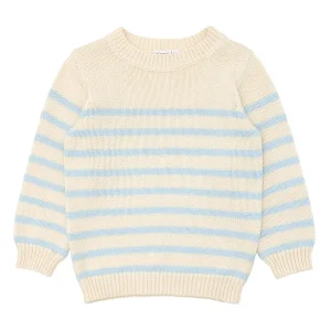 minnow Clothing<Unisex Blue And Cream Stripe Knit Sweater Cream And Blue Stripe