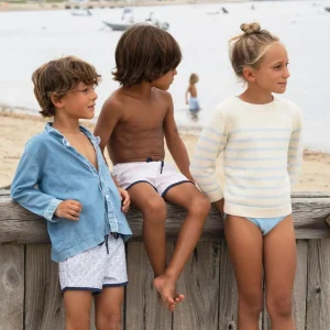 minnow Knits<Unisex Blue And Cream Stripe Knit Sweater Cream And Blue Stripe