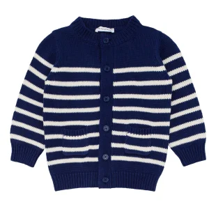 minnow Knits<Unisex Knit Cardigan Navy And Cream Stripe