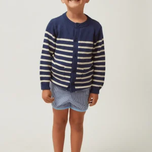 minnow Tops<Unisex Knit Cardigan Navy And Cream Stripe