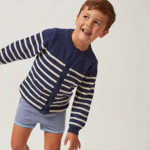 minnow Tops<Unisex Knit Cardigan Navy And Cream Stripe