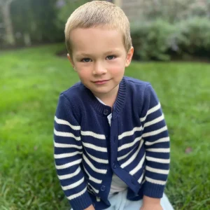minnow Tops<Unisex Knit Cardigan Navy And Cream Stripe