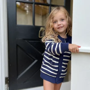 minnow Tops<Unisex Knit Cardigan Navy And Cream Stripe