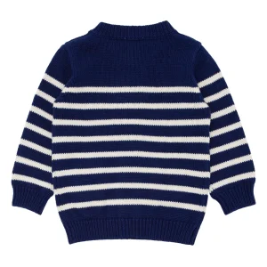 minnow Tops<Unisex Knit Cardigan Navy And Cream Stripe
