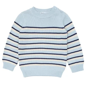 minnow Clothing<Unisex Knit Sweater Light Blue Tricolor Stripe