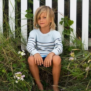 minnow Clothing<Unisex Knit Sweater Light Blue Tricolor Stripe