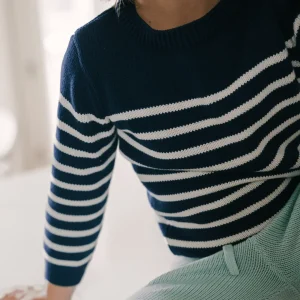 minnow Clothing<Unisex Knit Sweater Navy And Cream Stripe