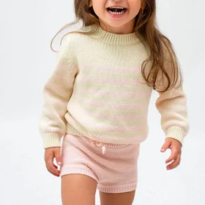minnow Knits<Unisex Knit Sweater Cream And Pink Stripe