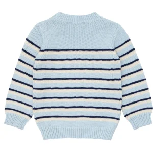 minnow Tops<Unisex Knit Sweater Light Blue Tricolor Stripe