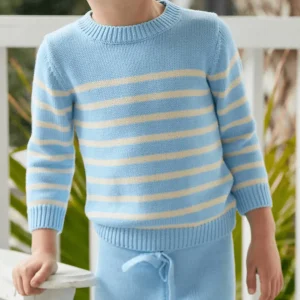 minnow Tops<Unisex Peri Blue And Cream Knit Sweater Peri Blue And Cream Stripe