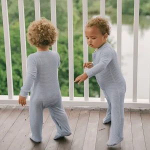 minnow Sleepwear<Unisex Pima Footie Powder Blue Stripe