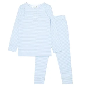minnow Sleepwear<Unisex Pima Pajamas Set Powder Blue Stripe